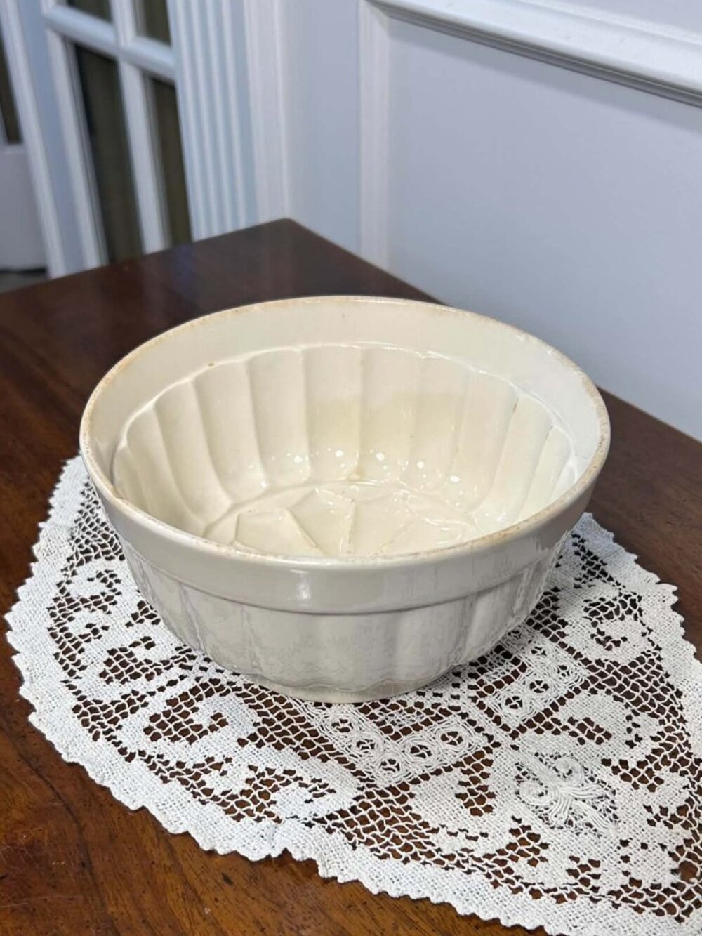 Antique White Ironstone Fluted Pudding Jelly Mold Bowl - Picture 3 of 13